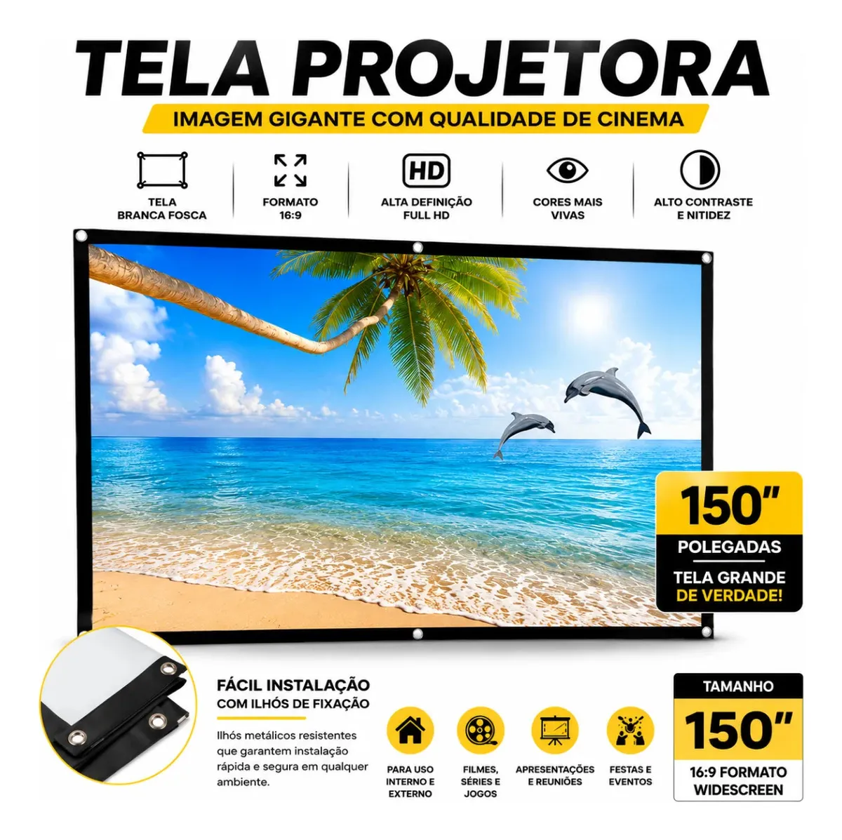 Tela Projeção 150 Polegadas Imagem Nitida Cinema Em Casa 127/220v - ScienceTech / IMAdeMexico 150Velcro-169
