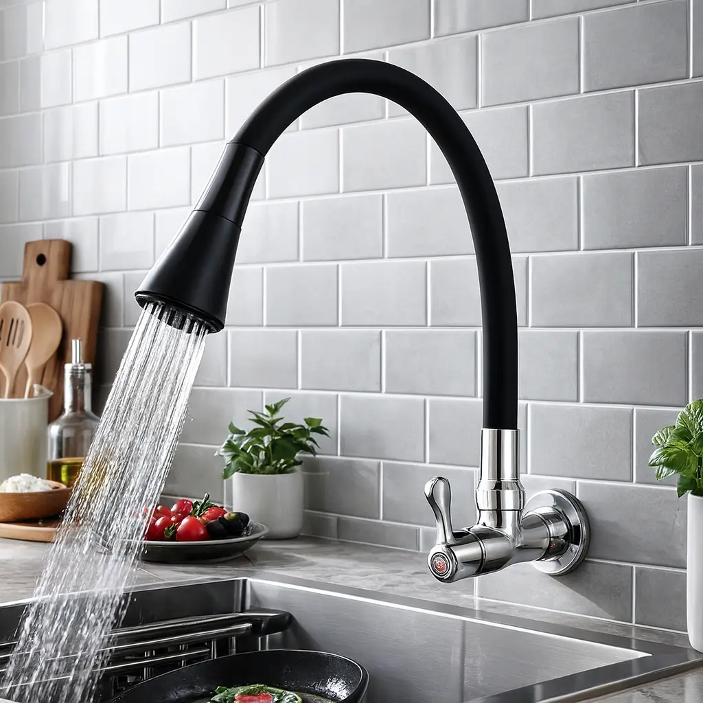 Torneira Gourmet Cozinha Pia Flexível Móvel 2 Jatos Parede Cor Preto - Casa Figuanni