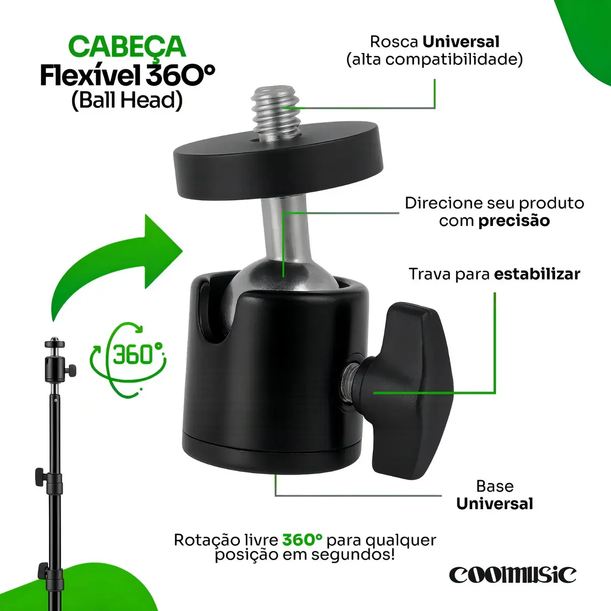 Tripé Profissional Para Celular E Câmera Coolmusic - detalhes - foto 3 de 4