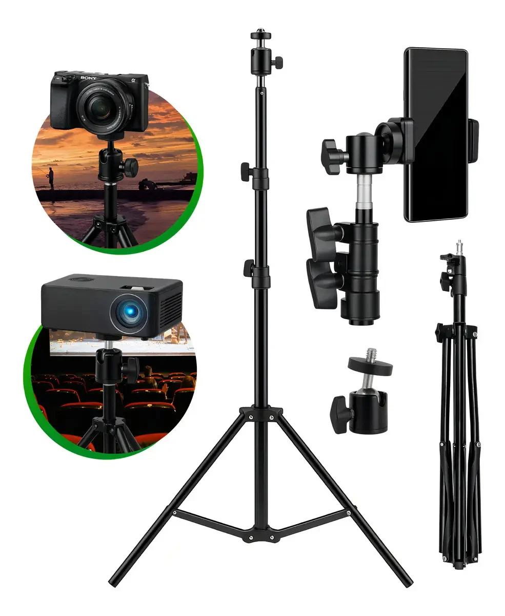 Tripé Profissional Para Celular E Câmera Pedestal 2,1m Suporte Horizontal E Vertical - Coolmusic TRI888 Preto