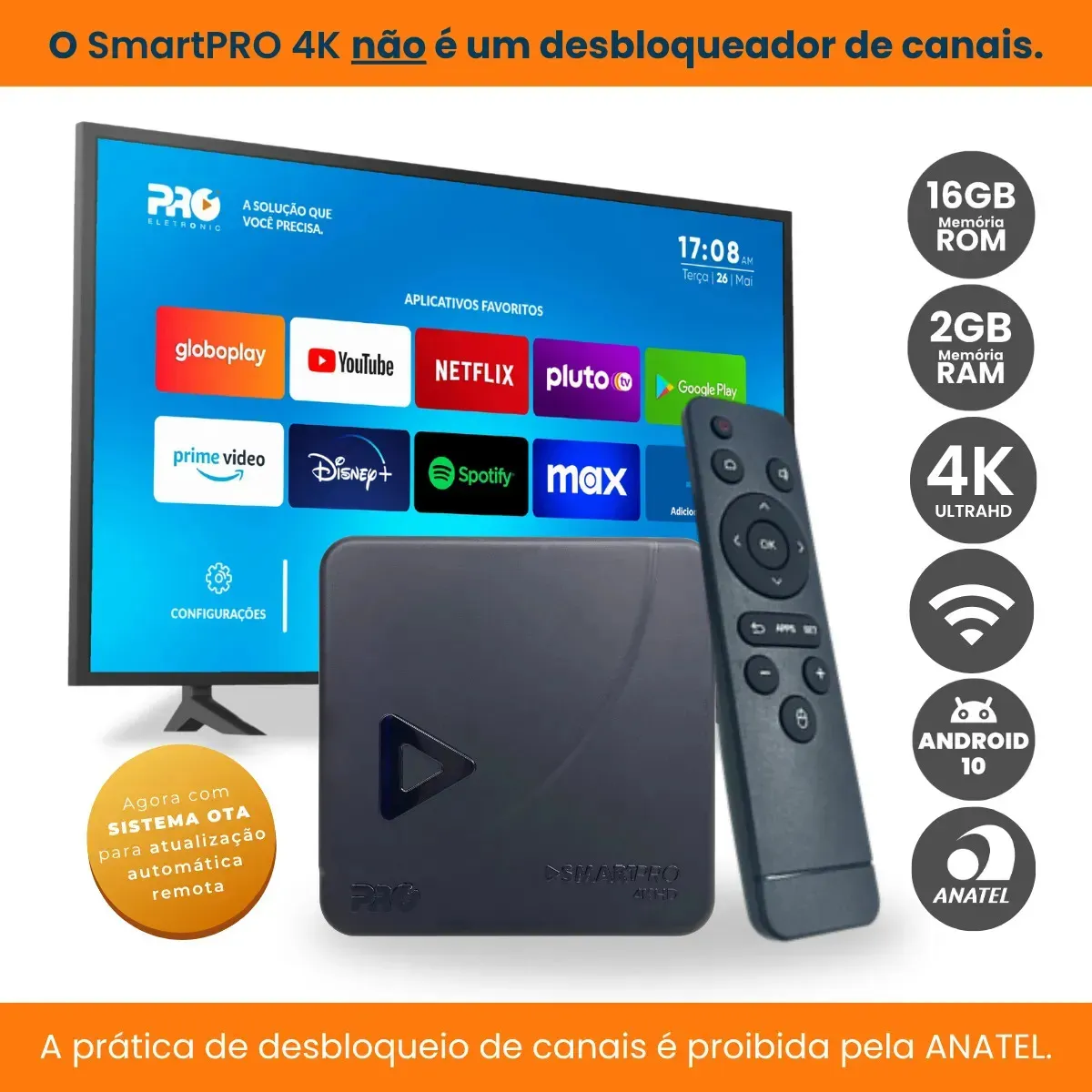 TV Box Proeletronic SmartPro PROSB-3000 4K, - outro ângulo - foto 4 de 4