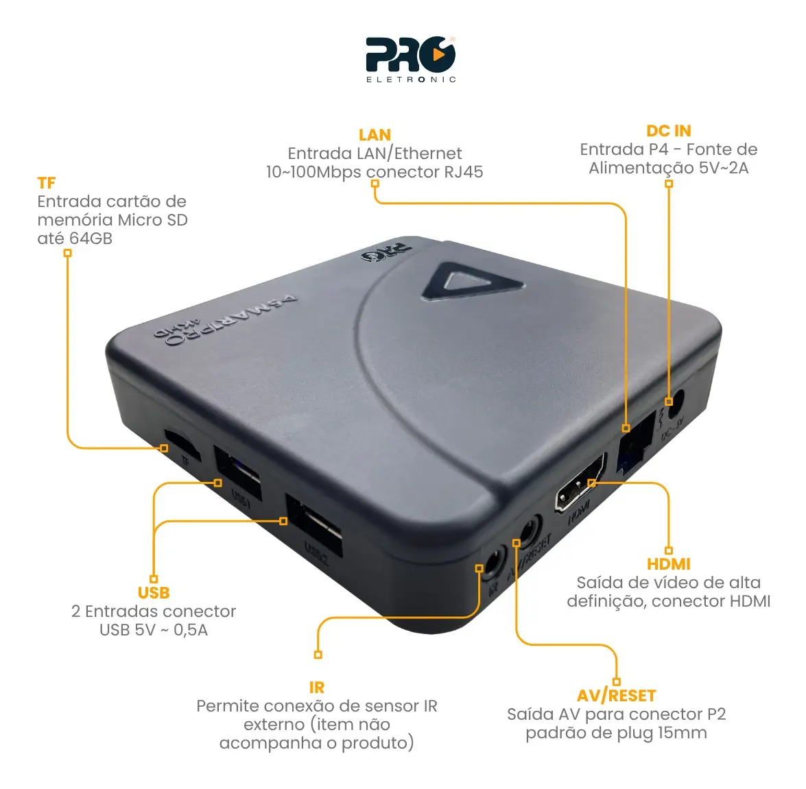 TV Box Proeletronic SmartPro PROSB-3000 4K, com Android 10 e 16GB - Prosb-3000/16gb Preto