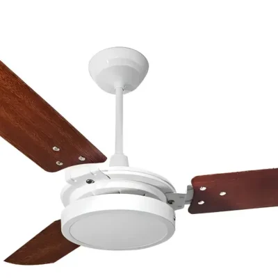 Ventilador de Teto Ventex Valen LED com 3 Pás de MDF Mogno Estrutura Branco 1.1m de Diâmetro
