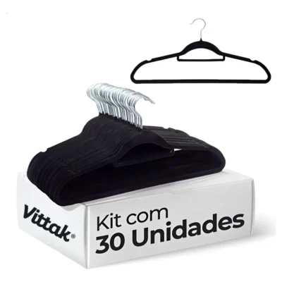 Vittak Kit 30 Cabides Veludo De Roupa Antideslizante Slim Adulto Cor Preto