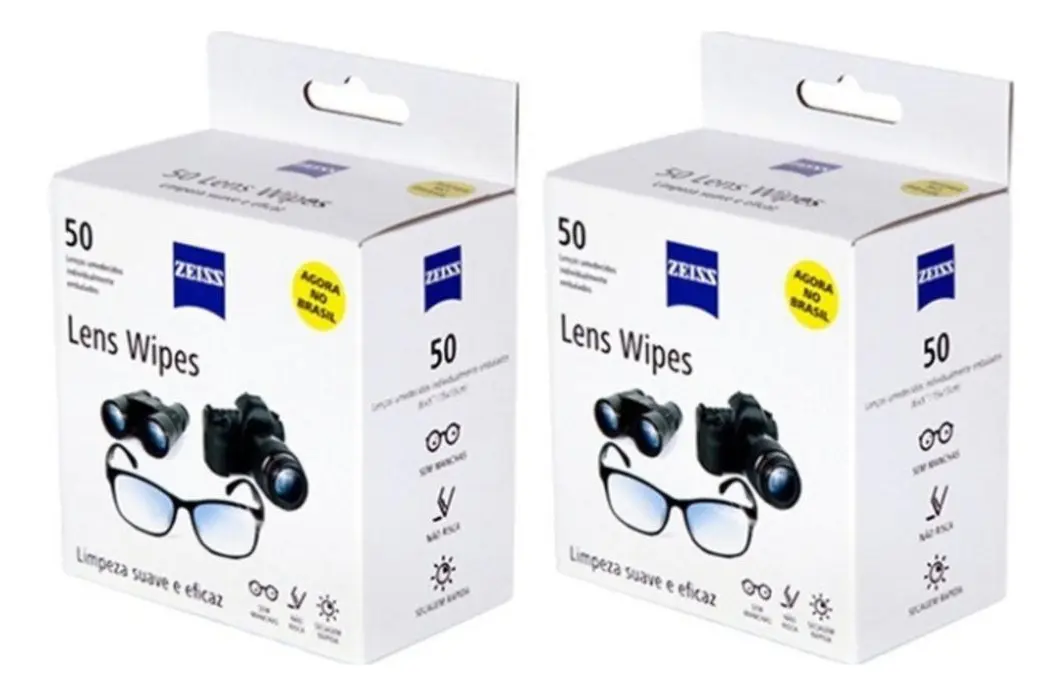 Zeiss Lens Wipes x100 C/ 2un de 50 Lenços Umedecido Limpa Lentes Óculos - Lenços umedecidos Zeiss Lens Wipes